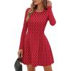 imagePRETTYGARDEN Long Sleeve Mini Dress for Women 2026 Spring Crewneck Knit Pleated Babydoll A Line Casual Short Party DressesPolka Dot Red White