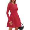 imagePRETTYGARDEN Long Sleeve Mini Dress for Women 2026 Spring Crewneck Knit Pleated Babydoll A Line Casual Short Party DressesPolka Dot Red White