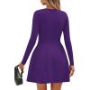 imagePRETTYGARDEN Long Sleeve Mini Dress for Women 2026 Spring Crewneck Knit Pleated Babydoll A Line Casual Short Party DressesPurple