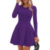 imagePRETTYGARDEN Long Sleeve Mini Dress for Women 2026 Spring Crewneck Knit Pleated Babydoll A Line Casual Short Party DressesPurple