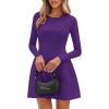 imagePRETTYGARDEN Long Sleeve Mini Dress for Women 2026 Spring Crewneck Knit Pleated Babydoll A Line Casual Short Party DressesPurple