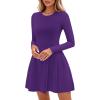 imagePRETTYGARDEN Long Sleeve Mini Dress for Women 2026 Spring Crewneck Knit Pleated Babydoll A Line Casual Short Party DressesPurple