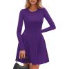 imagePRETTYGARDEN Long Sleeve Mini Dress for Women 2026 Spring Crewneck Knit Pleated Babydoll A Line Casual Short Party DressesPurple