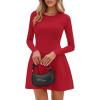 imagePRETTYGARDEN Long Sleeve Mini Dress for Women 2026 Spring Crewneck Knit Pleated Babydoll A Line Casual Short Party DressesRed