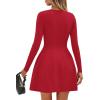 imagePRETTYGARDEN Long Sleeve Mini Dress for Women 2026 Spring Crewneck Knit Pleated Babydoll A Line Casual Short Party DressesRed