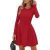 imagePRETTYGARDEN Long Sleeve Mini Dress for Women 2026 Spring Crewneck Knit Pleated Babydoll A Line Casual Short Party DressesRed