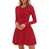 imagePRETTYGARDEN Long Sleeve Mini Dress for Women 2026 Spring Crewneck Knit Pleated Babydoll A Line Casual Short Party DressesRed