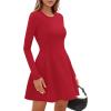 imagePRETTYGARDEN Long Sleeve Mini Dress for Women 2026 Spring Crewneck Knit Pleated Babydoll A Line Casual Short Party DressesRed