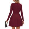 imagePRETTYGARDEN Long Sleeve Mini Dress for Women 2026 Spring Crewneck Knit Pleated Babydoll A Line Casual Short Party DressesWine Red