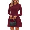 imagePRETTYGARDEN Long Sleeve Mini Dress for Women 2026 Spring Crewneck Knit Pleated Babydoll A Line Casual Short Party DressesWine Red