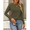 imagePRETTYGARDEN Long Sleeve Tops for Women Spring Fall Trendy Business Dressy Casual Shirts Crewneck Textured Blouse ClothesArmy Green
