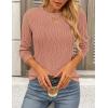 imagePRETTYGARDEN Long Sleeve Tops for Women Spring Fall Trendy Business Dressy Casual Shirts Crewneck Textured Blouse ClothesBean Paste Pink