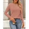 imagePRETTYGARDEN Long Sleeve Tops for Women Spring Fall Trendy Business Dressy Casual Shirts Crewneck Textured Blouse ClothesBean Paste Pink