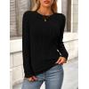 imagePRETTYGARDEN Long Sleeve Tops for Women Spring Fall Trendy Business Dressy Casual Shirts Crewneck Textured Blouse ClothesBlack