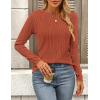 imagePRETTYGARDEN Long Sleeve Tops for Women Spring Fall Trendy Business Dressy Casual Shirts Crewneck Textured Blouse ClothesBrick Red