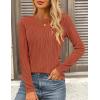 imagePRETTYGARDEN Long Sleeve Tops for Women Spring Fall Trendy Business Dressy Casual Shirts Crewneck Textured Blouse ClothesBrick Red