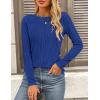 imagePRETTYGARDEN Long Sleeve Tops for Women Spring Fall Trendy Business Dressy Casual Shirts Crewneck Textured Blouse ClothesBrilliant Blue