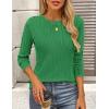 imagePRETTYGARDEN Long Sleeve Tops for Women Spring Fall Trendy Business Dressy Casual Shirts Crewneck Textured Blouse ClothesBrilliant Green