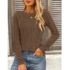 imagePRETTYGARDEN Long Sleeve Tops for Women Spring Fall Trendy Business Dressy Casual Shirts Crewneck Textured Blouse ClothesCoffee