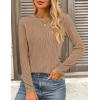 imagePRETTYGARDEN Long Sleeve Tops for Women Spring Fall Trendy Business Dressy Casual Shirts Crewneck Textured Blouse ClothesKhaki