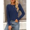 imagePRETTYGARDEN Long Sleeve Tops for Women Spring Fall Trendy Business Dressy Casual Shirts Crewneck Textured Blouse ClothesNavy