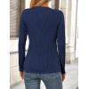imagePRETTYGARDEN Long Sleeve Tops for Women Spring Fall Trendy Business Dressy Casual Shirts Crewneck Textured Blouse ClothesNavy