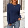 imagePRETTYGARDEN Long Sleeve Tops for Women Spring Fall Trendy Business Dressy Casual Shirts Crewneck Textured Blouse ClothesNavy