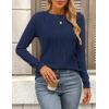 imagePRETTYGARDEN Long Sleeve Tops for Women Spring Fall Trendy Business Dressy Casual Shirts Crewneck Textured Blouse ClothesNavy
