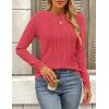 imagePRETTYGARDEN Long Sleeve Tops for Women Spring Fall Trendy Business Dressy Casual Shirts Crewneck Textured Blouse ClothesRed