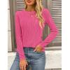 imagePRETTYGARDEN Long Sleeve Tops for Women Spring Fall Trendy Business Dressy Casual Shirts Crewneck Textured Blouse ClothesRose Red