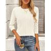 imagePRETTYGARDEN Long Sleeve Tops for Women Spring Fall Trendy Business Dressy Casual Shirts Crewneck Textured Blouse ClothesWhite