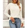 imagePRETTYGARDEN Long Sleeve Tops for Women Spring Fall Trendy Business Dressy Casual Shirts Crewneck Textured Blouse ClothesWhite