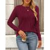 imagePRETTYGARDEN Long Sleeve Tops for Women Spring Fall Trendy Business Dressy Casual Shirts Crewneck Textured Blouse ClothesWine Red