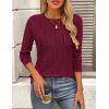 imagePRETTYGARDEN Long Sleeve Tops for Women Spring Fall Trendy Business Dressy Casual Shirts Crewneck Textured Blouse ClothesWine Red