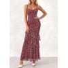 imagePRETTYGARDEN Maxi Dresses for Women 2026 Summer Tiered Floral Beach Sundress Spaghetti Strap Spring Wedding Guest Long Dress01 Dot Burgundy White