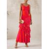 imagePRETTYGARDEN Maxi Dresses for Women 2026 Summer Tiered Floral Beach Sundress Spaghetti Strap Spring Wedding Guest Long DressOrange Red Big Floral