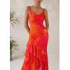 imagePRETTYGARDEN Maxi Dresses for Women 2026 Summer Tiered Floral Beach Sundress Spaghetti Strap Spring Wedding Guest Long DressOrange Red Big Floral