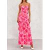 imagePRETTYGARDEN Maxi Dresses for Women 2026 Summer Tiered Floral Beach Sundress Spaghetti Strap Spring Wedding Guest Long DressPink Orange Floral