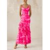 imagePRETTYGARDEN Maxi Dresses for Women 2026 Summer Tiered Floral Beach Sundress Spaghetti Strap Spring Wedding Guest Long DressPrint Pink