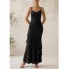 imagePRETTYGARDEN Maxi Dresses for Women 2026 Summer Tiered Floral Beach Sundress Spaghetti Strap Spring Wedding Guest Long DressSolid Black