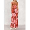 imagePRETTYGARDEN Maxi Dresses for Women 2026 Summer Tiered Floral Beach Sundress Spaghetti Strap Spring Wedding Guest Long DressWine Red Big Floral