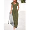imagePRETTYGARDEN One Piece Jumpsuits For Women Dressy Ruffle Cap Sleeve V Neck Ribbed Knit Wide Leg Romper Casual Spring OutfitsArmy Green
