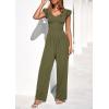 imagePRETTYGARDEN One Piece Jumpsuits For Women Dressy Ruffle Cap Sleeve V Neck Ribbed Knit Wide Leg Romper Casual Spring OutfitsArmy Green