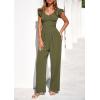 imagePRETTYGARDEN One Piece Jumpsuits For Women Dressy Ruffle Cap Sleeve V Neck Ribbed Knit Wide Leg Romper Casual Spring OutfitsArmy Green