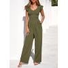 imagePRETTYGARDEN One Piece Jumpsuits For Women Dressy Ruffle Cap Sleeve V Neck Ribbed Knit Wide Leg Romper Casual Spring OutfitsArmy Green