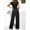 imagePRETTYGARDEN One Piece Jumpsuits For Women Dressy Ruffle Cap Sleeve V Neck Ribbed Knit Wide Leg Romper Casual Spring OutfitsBlack