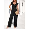 imagePRETTYGARDEN One Piece Jumpsuits For Women Dressy Ruffle Cap Sleeve V Neck Ribbed Knit Wide Leg Romper Casual Spring OutfitsBlack