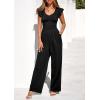 imagePRETTYGARDEN One Piece Jumpsuits For Women Dressy Ruffle Cap Sleeve V Neck Ribbed Knit Wide Leg Romper Casual Spring OutfitsBlack