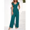 imagePRETTYGARDEN One Piece Jumpsuits For Women Dressy Ruffle Cap Sleeve V Neck Ribbed Knit Wide Leg Romper Casual Spring OutfitsBlue Green