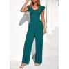 imagePRETTYGARDEN One Piece Jumpsuits For Women Dressy Ruffle Cap Sleeve V Neck Ribbed Knit Wide Leg Romper Casual Spring OutfitsBlue Green